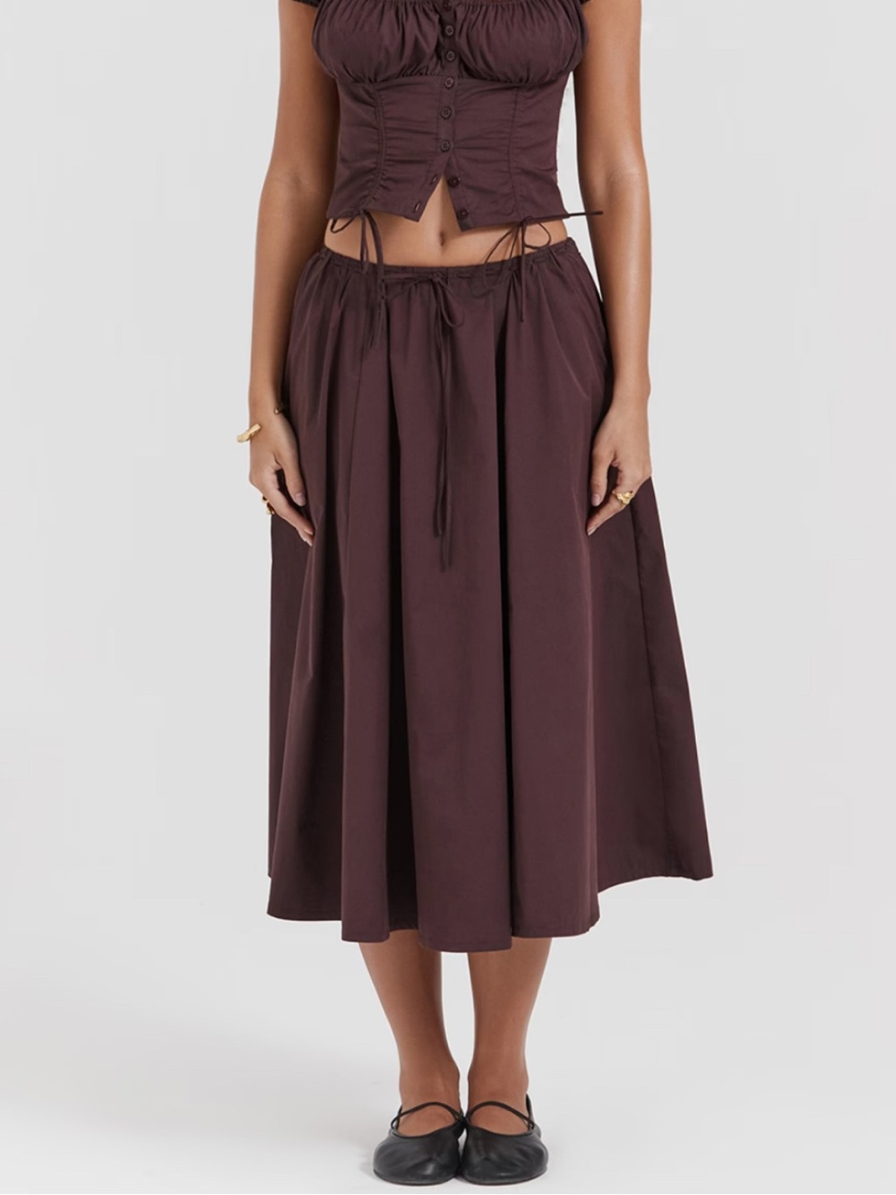 House of CB Chocolate Brown Midi Drawstring Skirt